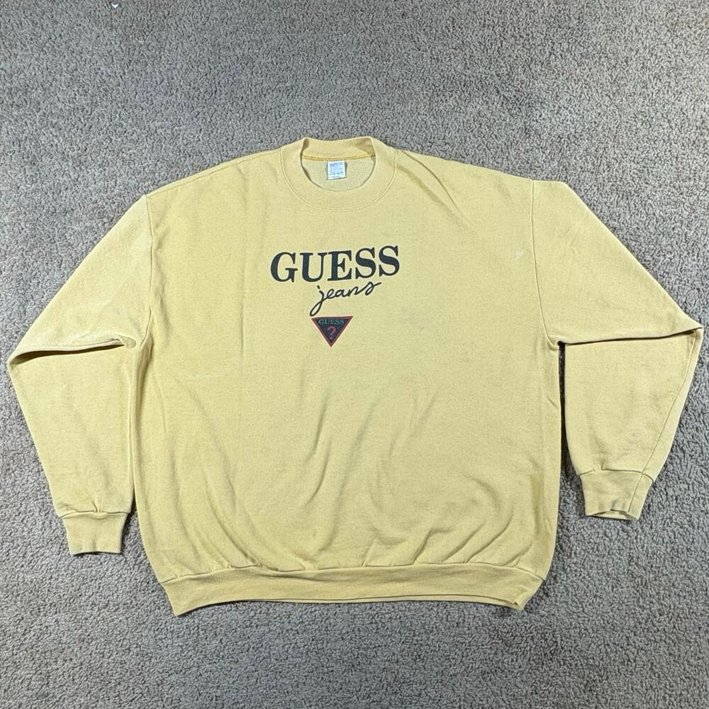Vintage Guess Jeans USA Sweatshirt Mens Size XL Yellow Crewneck 90s Pullover‎